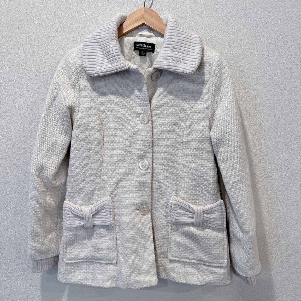 Off White Bow Pocket Coat S Coquette Balletcore Old Money Quilted Lined Boutique